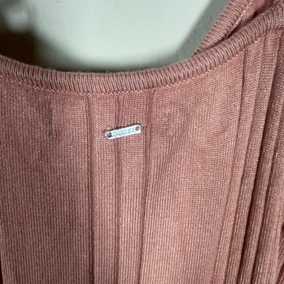Guess Women's Pink Ribbed Stretch Midi Dress Button Detail XL Tank Henley Style! - Picture 6 of 8
